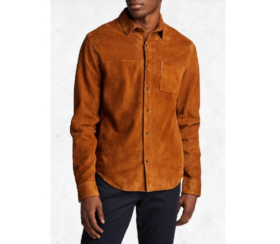 Men Leather Shirt Genuine Lambskin Mens 