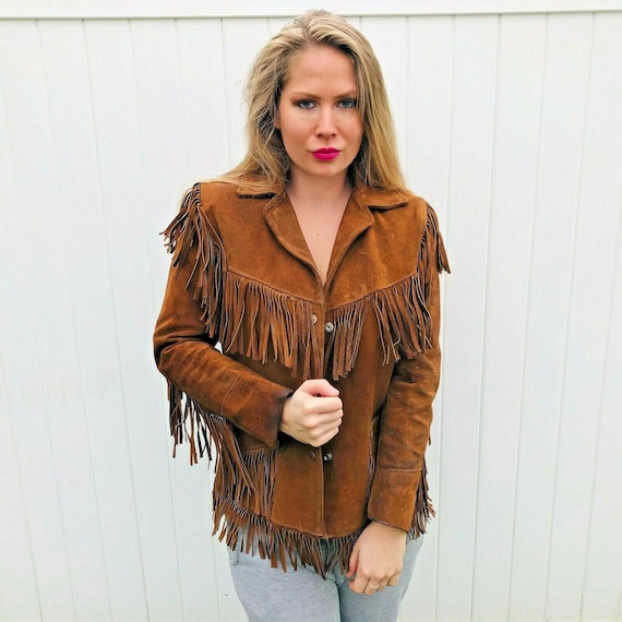 Women Sheepskin Outfit Vintage Fringed Suede Leather Jacket