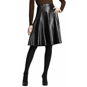 Women black leather skirt with flare sheepskin pencil skirt dancer women sheepskin leather skirt with flare SK010