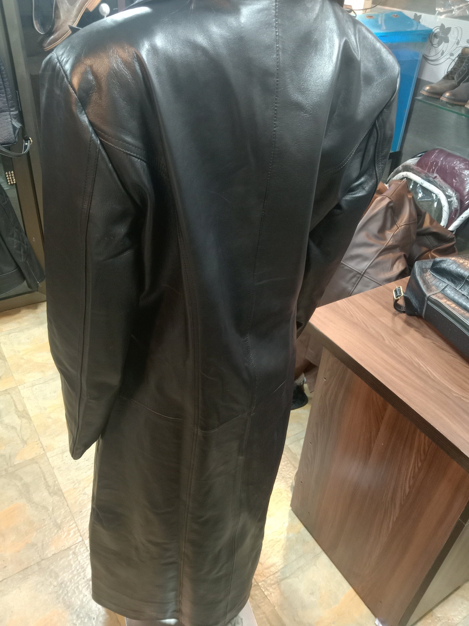 Long Sheepskin Leather Trench Coat