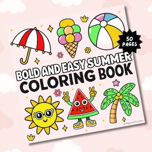 Cozy Summer Coloring Book PDF, Bold and Easy Coloring Pages for Kids, Digital Download Coloring Book, Instant Download Color Activity