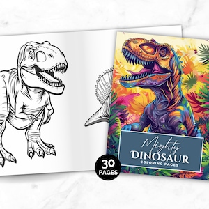 Mighty Dinosaur Coloring Pages, Dinosaur Coloring Book, Printable Color PDF, Big Dinosaur T-Rex Instant Download