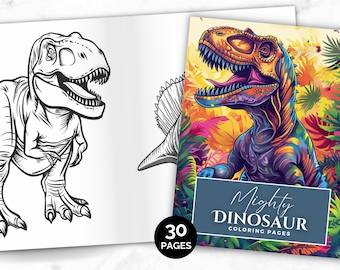 Mighty Dinosaur Coloring Pages, Dinosaur Coloring Book, Printable Color PDF, Big Dinosaur T-Rex Instant Download