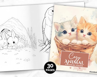 Cozy Animals Coloring Pages, Cute Animals Coloring eBook, Printable Color PDF, Adults Kids Instant Download, Nature Coloring eBook