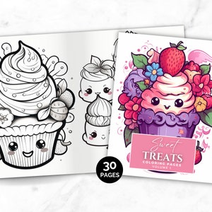 Sweet Treats Coloring Pages - Vol 1, Sweet Coloring Book, Printable Color PDF, Adults Kids Instant Download, Cupcake Coloring Book