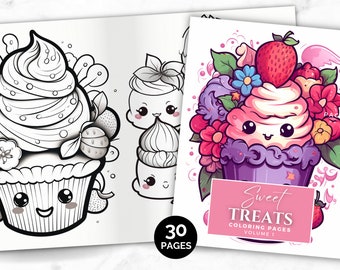 Sweet Treats Coloring Pages - Vol 1, Sweet Coloring Book, Printable Color PDF, Adults Kids Instant Download, Cupcake Coloring Book
