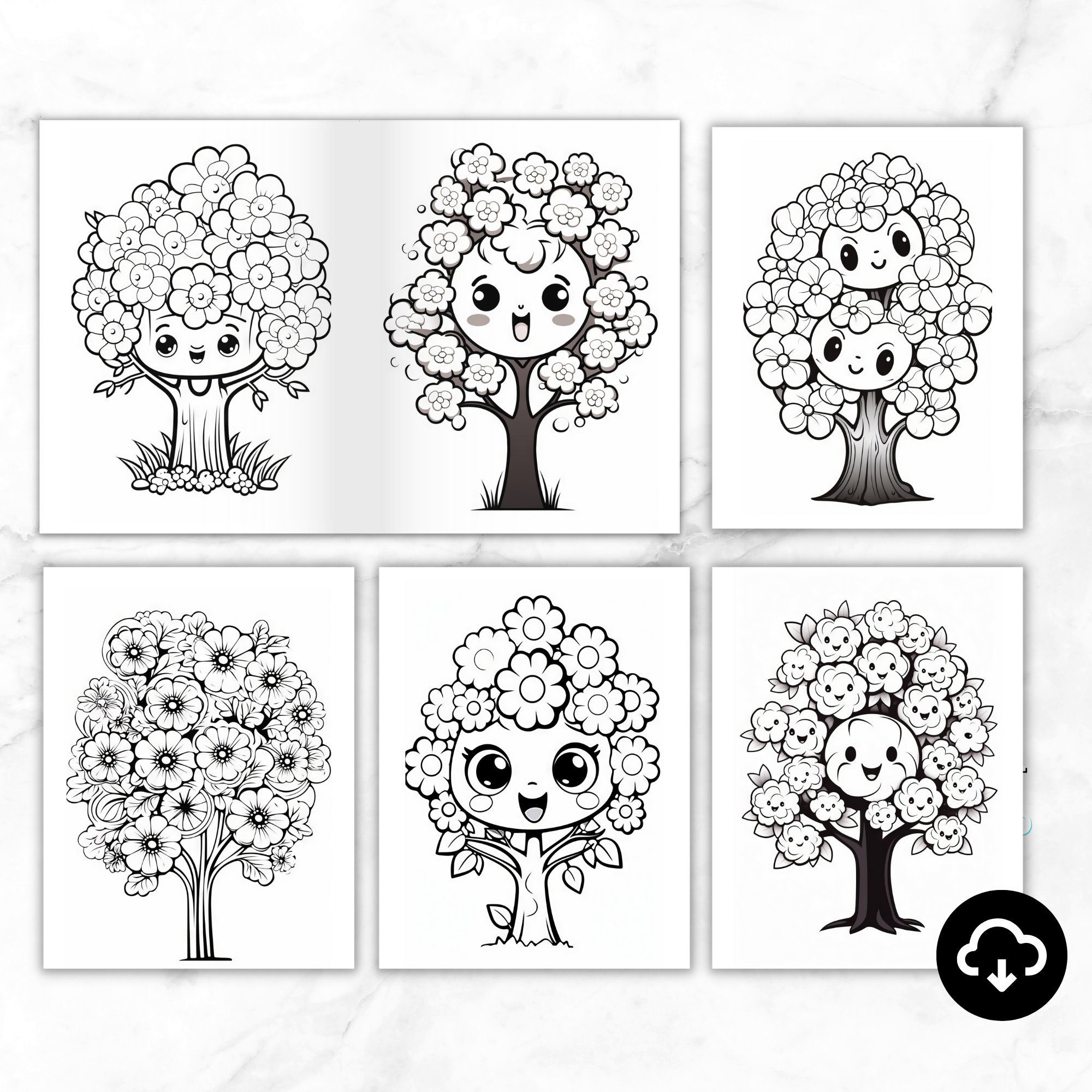 Cute Flower Tree Coloring Pages, Coloring Ebook, Printable Coloring ...