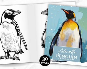 Entzückende Pinguin Malseiten, 30 druckbare süße Pinguin Malseiten für Kinder Erwachsene, Tiere Färbung Aktivität, Instant Download