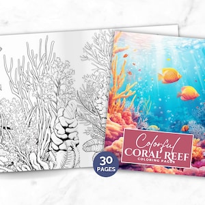 Colorful Coral Reef Coloring Pages, 30 Printable Ocean Coloring Pages for Kids Adults, Sea Life Coloring Activity, Instant Download