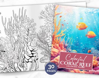 Colorful Coral Reef Coloring Pages, 30 Printable Ocean Coloring Pages for Kids Adults, Sea Life Coloring Activity, Instant Download