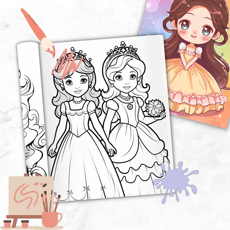 Charming Princess Coloring Pages, Beautiful Princess Gown Coloring Book ...