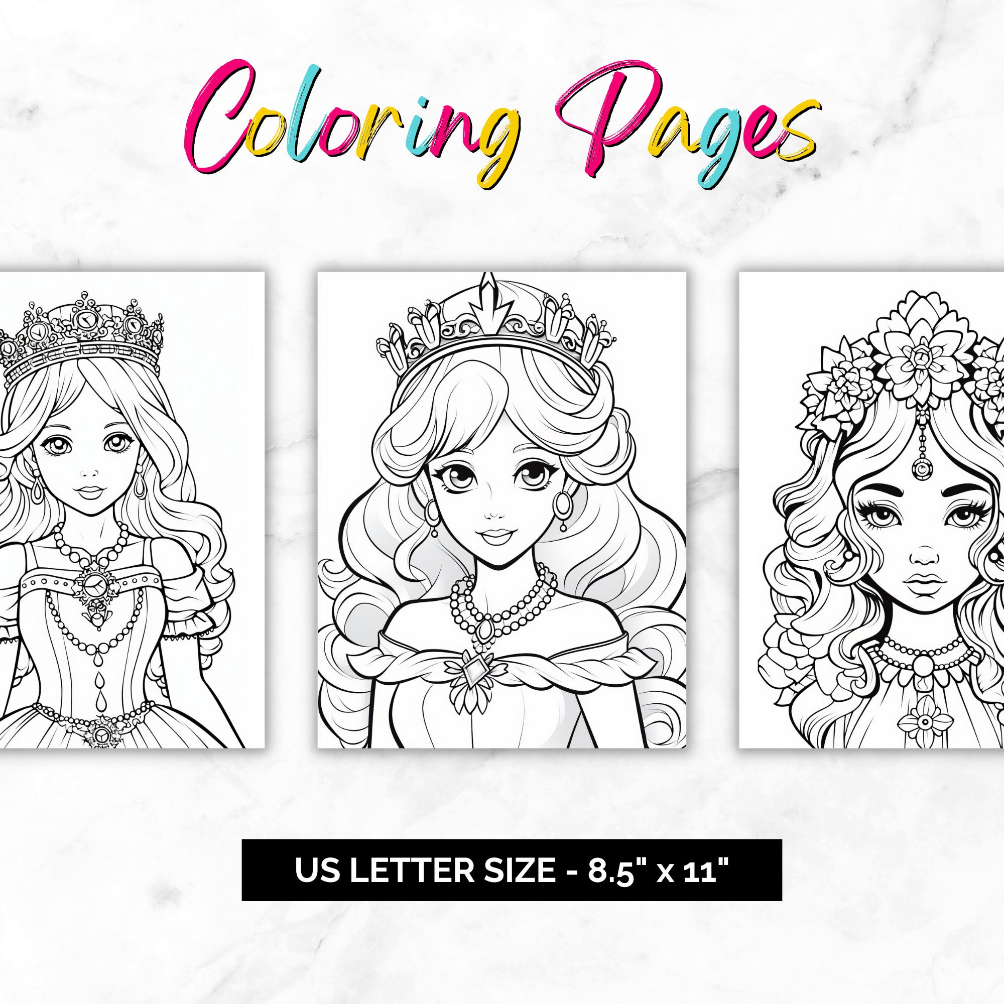 Charming Princess Coloring Pages, Beautiful Princess Gown Coloring Book ...