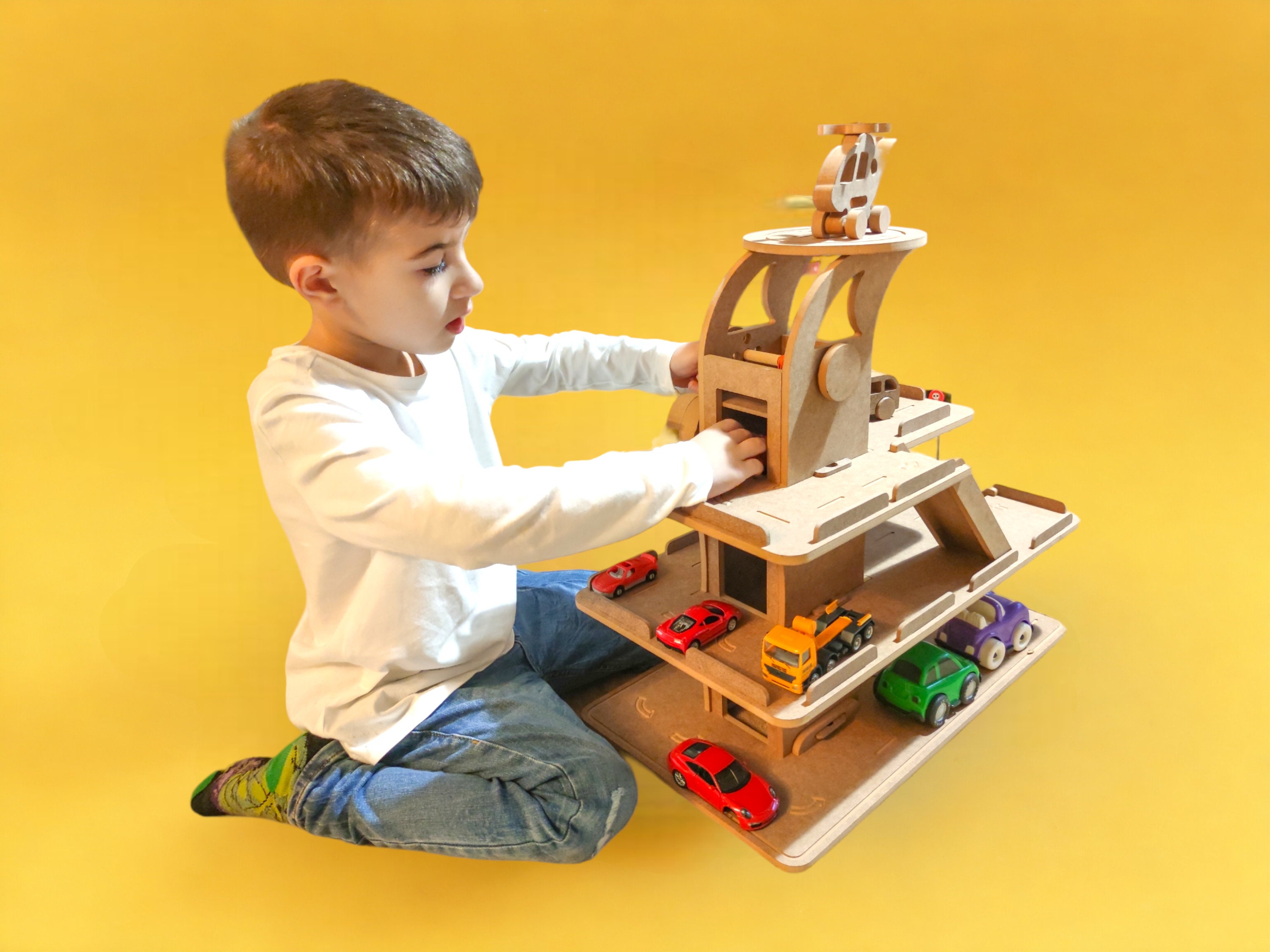 Toy Car Garage With Lifting Toy Car Parking Wooden Toy Etsy