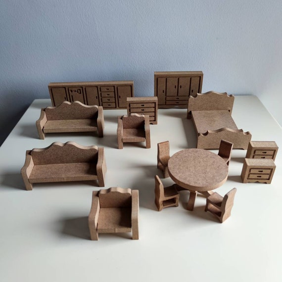 Ongeverfde houten meubels onafgewerkt poppenhuis - Etsy Nederland