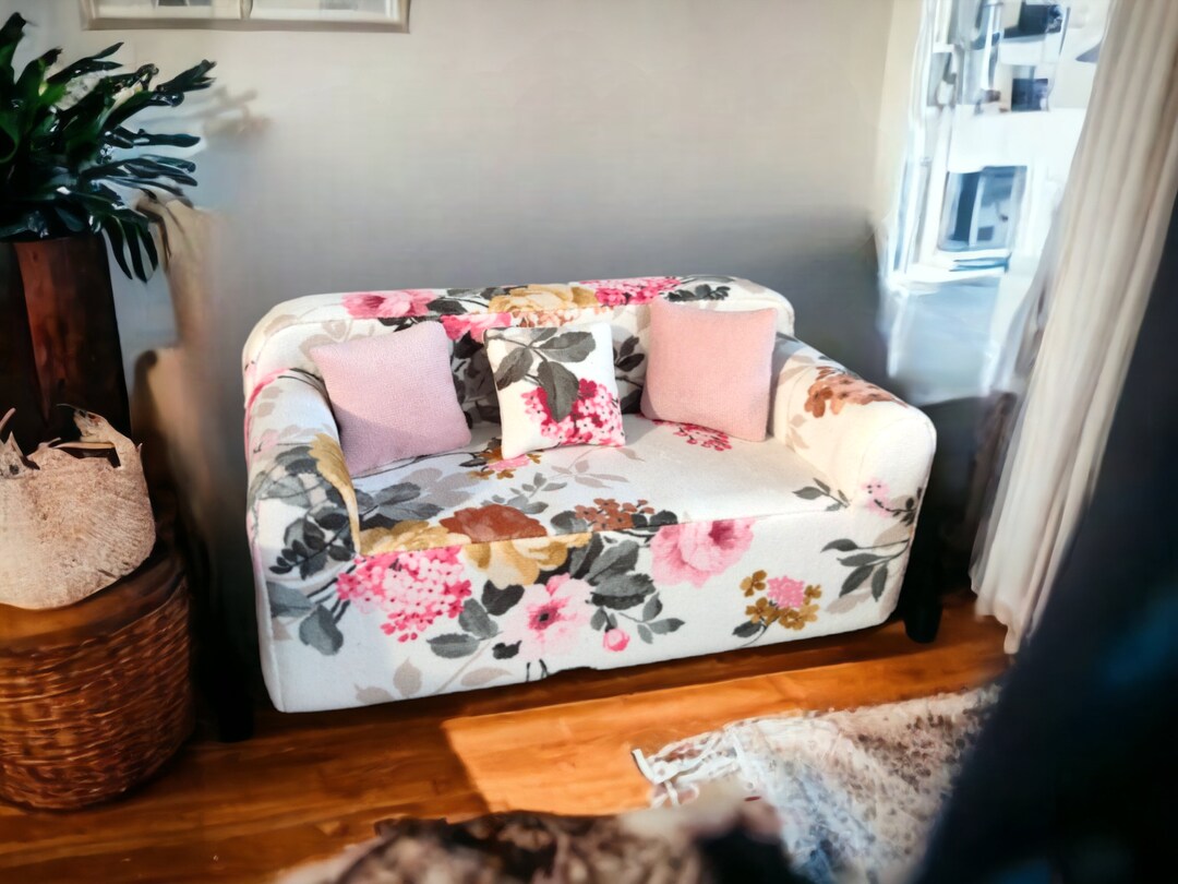 Miniature Pink Sofa and Chair Dollhouse Couch Floral 1/6 Etsy