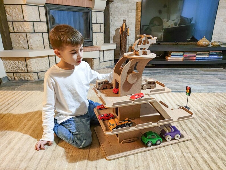 Toy Car Garage With Lifting Toy Car Parking Wooden Toy Etsy