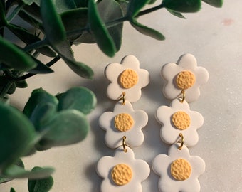 Large Daisy Chain Floral Earrings | Gifts for Her | Polymer Clay Earrings | Clay Jewelry | Floral Jewelry | Hippie Earrings | 70s Jewelry