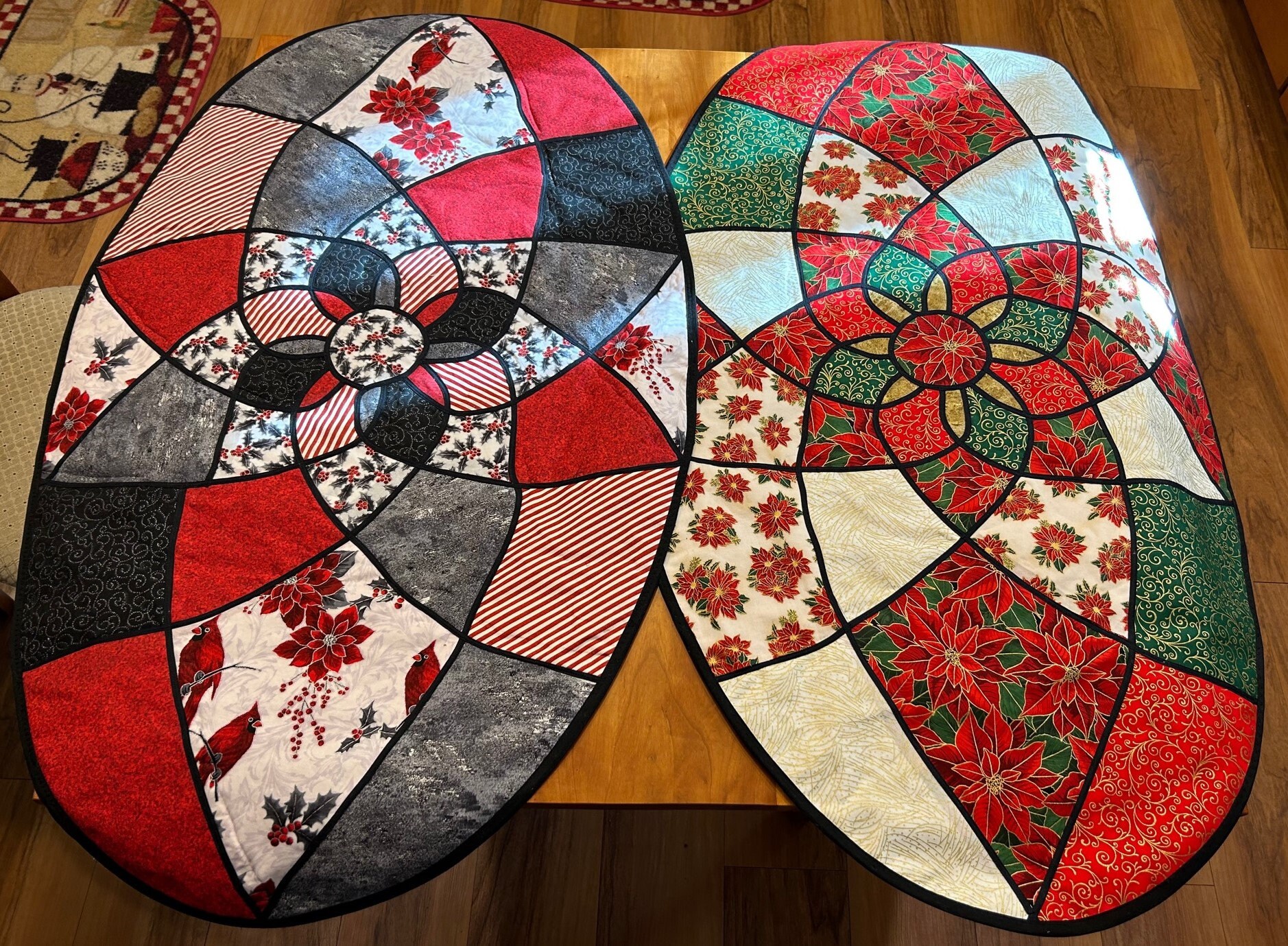 Stained Glass Christmas Table Runner, Dresser Scarf, Quilted Table