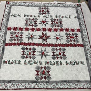 Noel, Love, Joy, Peace Quilt, Cardinal & Star Christmas Quilt, Poinsettia Quilt