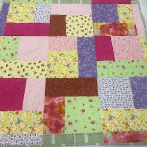 Floral Flannel Lap Quilt: Handmade Wheelchair Blanket, 53&quot; Square