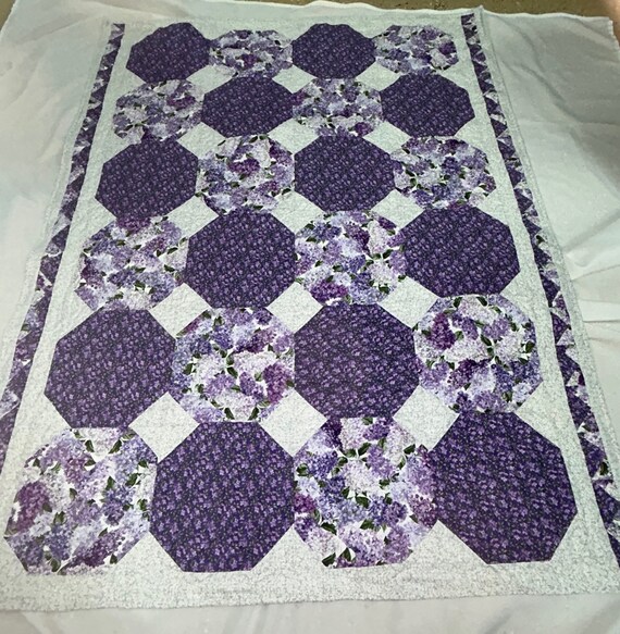 Lilac Floral Quilt Quilted Throw Quilted Lap Blanket Wheelchair Blanket Purple white lilac Quilted Throw Etsy