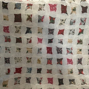 Christmas Stained Glass Window Lap Quilt, Rag Quilt Throw, Quilted Lap Blanket, Wheelchair Blanket, Holiday Throw, Christmas Throw