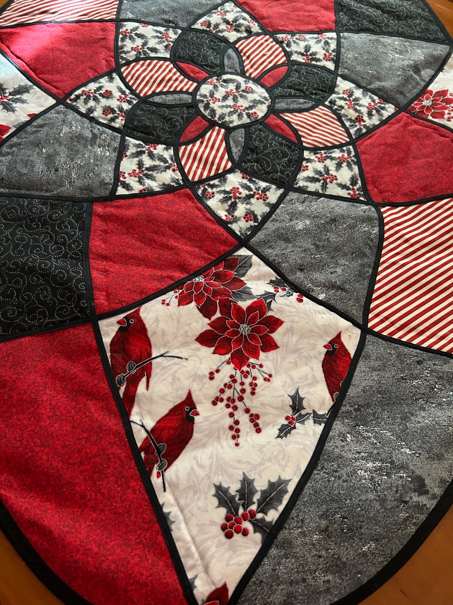 Stained Glass Christmas Table Runner, Dresser Scarf, Quilted Table