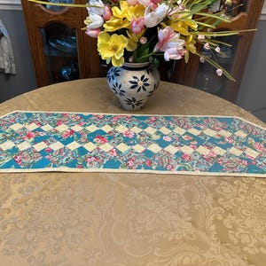 Floral Paisley Quilted Table Runner: Aqua Teal Coffee Table Topper