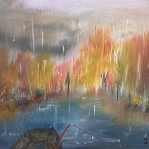 Original art &quot;Splendid day to Fish&quot; Oil on Canvas board