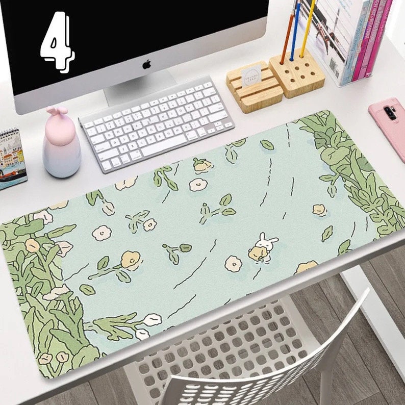 Flower Plant Sky Kawaii Cartoon Animal Green Mouse Pad Cute - Etsy