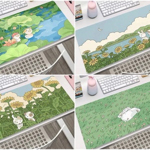 Flower Plant Sky Kawaii Cartoon Animal Green Mouse Pad Cute Computer Keyboard Desk Mat Large Gamer Mousepad Gaming Laptop Office Accessories