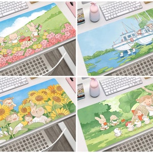 Flower Plant Sky Kawaii Cartoon Animal Green Mouse Pad Cute Computer Keyboard Desk Mat Large Gamer Mousepad Gaming Laptop Office Accessories