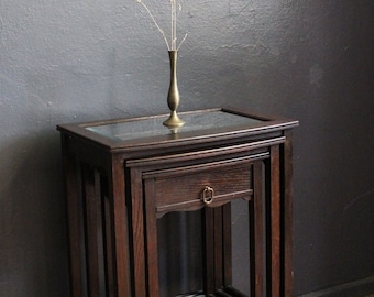 Antique Victorian style 3-piece box table with leaded glass and drawer