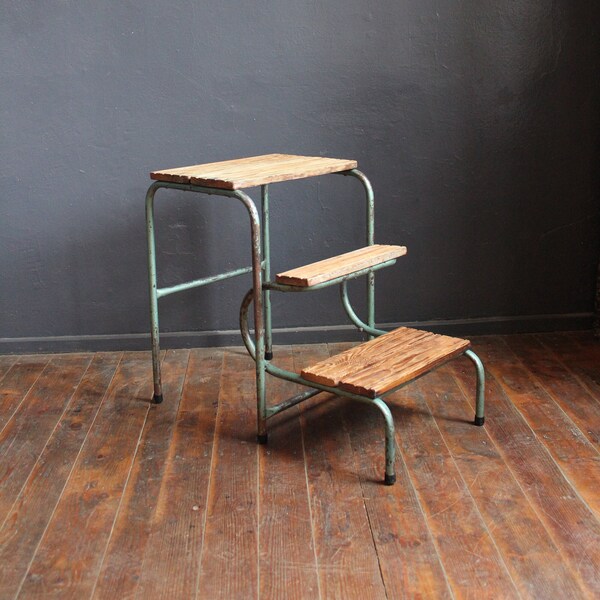 Wood/steel step folding stool ladder