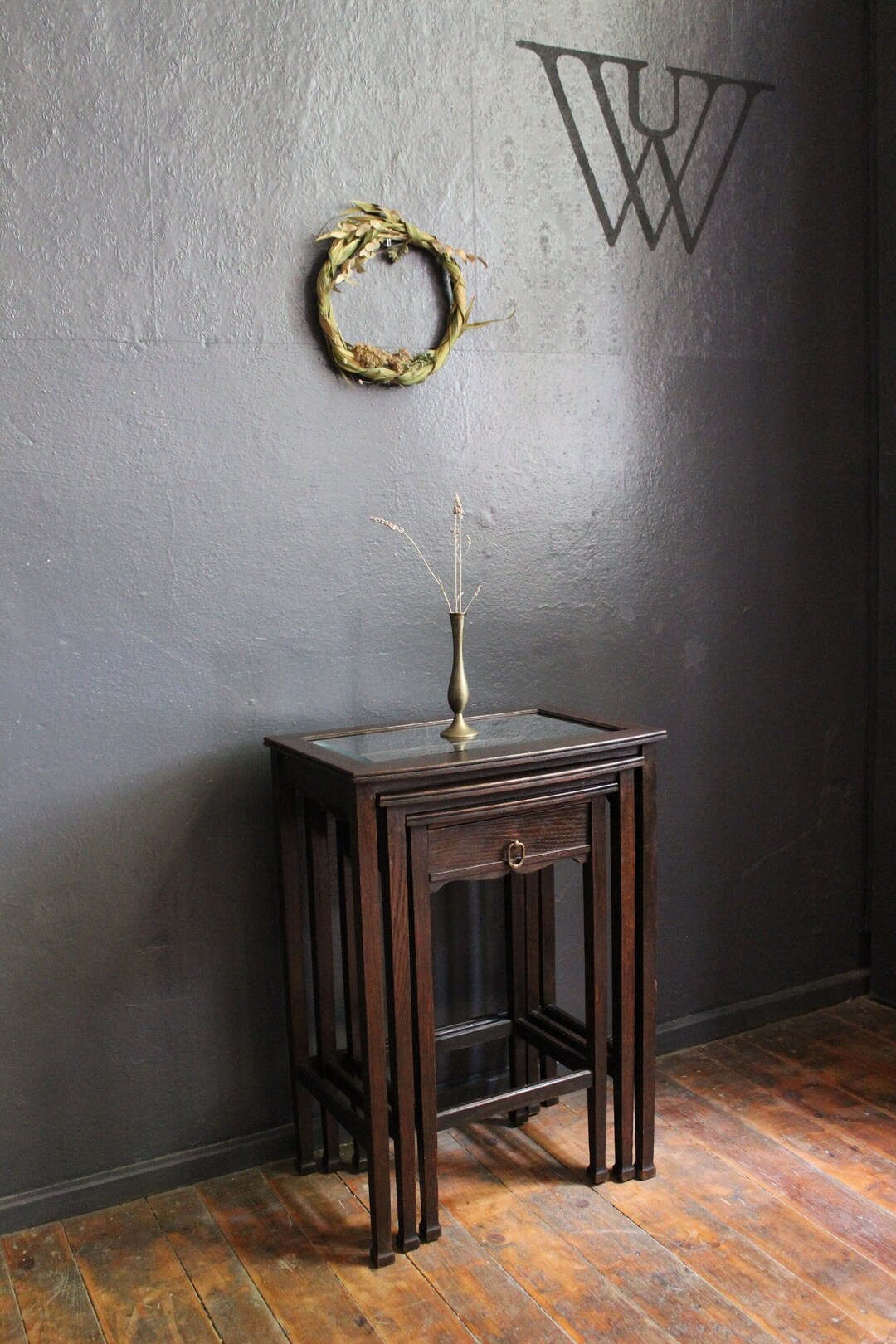 Antique Victorian Style 3-piece Box Table With Leaded Glass and Drawer ...