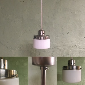 Original Bauhaus pendant light ceiling lamp nickel-plated with opal glass shade