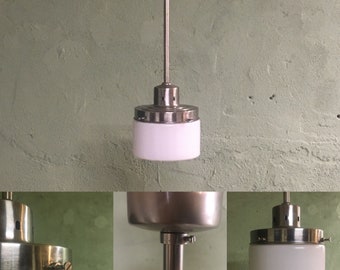 Original Bauhaus pendant light ceiling lamp nickel-plated with opal glass shade