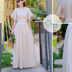 Linen Maxi Dress Stripes Long Linen Dress With Pockes Fall Dress Vacation Dress Linen Bridesmaid Dress Vintage Dress Woman Linen Dress Gifts