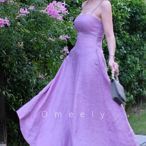 Linen Midi dress Women&#39;s Summer Dress Lavender Purple Dress Linen Strap Dress For Women Wedding Guest Dress Sundress Women handmade gift