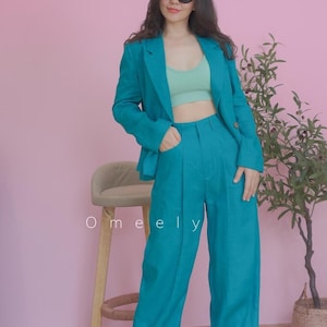 Linen Baggy Pants Linen Blazer Women Linen Pants For Women Linen Suit Two Piece Set Vintage Blazer Christmas Gift Summer Pants Gift For Her