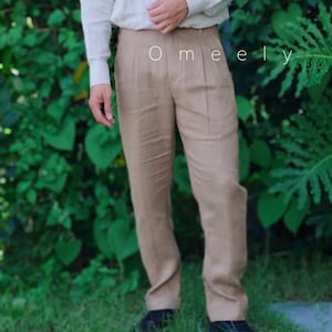 100% Linen Pants Men&#39;s Linen Pants with Pockets Brown Pants Linen Clothing Personalized Pants Linen Shirt Men Linen Trousers Men Linen Shirt