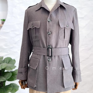 Fall Linen Safari Jacket Unisex Gray Jacket Men With Belt Fall Linen Jacket Men Handmade Linen Blazer Men Linen Coat Men Gifts For Him