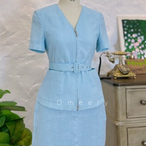 Linen Vintage Blazer With Belt 1950s Jacket Vintage Lady Cardigan Handmade Linen Blazer Short Sleeve Linen Jacket Set Linen Top Gift For Her