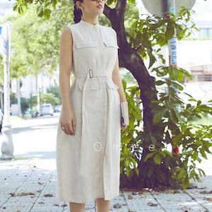 Linen Shirt Dress 100% Natural Linen Dress Linen Tunic Sleeveless Linen Dresses Minimalist Dress Loose Dress Summer Dress With Pockets Gifts