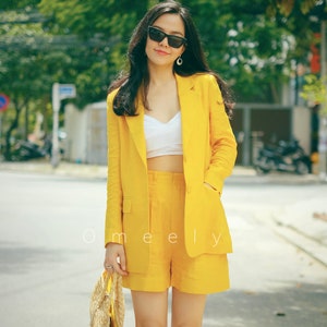 Linen Blazer Linen Jacket Women Loose Linen Suit Linen Two Piece Set Linen Set Women Linen Shorts Pleated High Waisted Shorts Gifts For Her