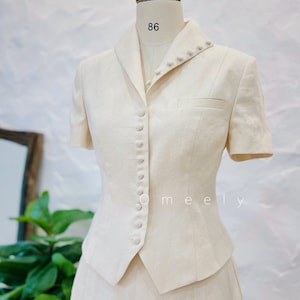 Short Sleeve Linen Jacket 1950s Jacket Vintage Lady Cardigan Linen Vintage Blazer Handmade Linen Blazer Set Linen Two Piece Set Gift For Her
