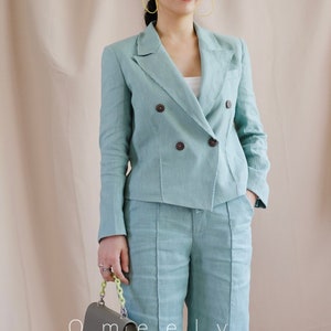 Sage Green Linen Blazer Custom Linen Suit Linen Two Piece Set Women Blazer Linen Jacket Linen Coat Vintage Blazer Summer Balzer Sustainable