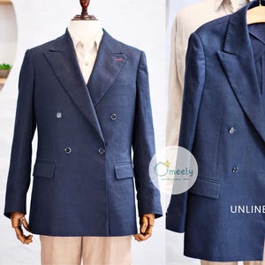 Pick Stitching Linen Jacket Linen Wedding Suit Men Double Breasted Linen Suit Men Linen Blazer Men Linen Pants Groomsmen Suit Gifts For Him