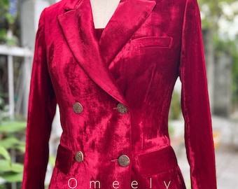 LUXURY Velvet Blazer Red Natural Mulberry Velvet Jacket Vintage Coat Velvet Texudo Suit Velvet Pants Slim Fit Two Piece Set Handmade Gift