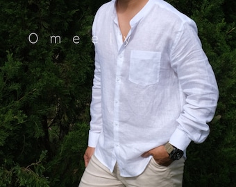 Linen Shirt Men Minimalist Beige Linen Pants Men Loose Shirt White Shirt Summer Shirt Men With Pockets Boho Shirt Custom Shirt Gifts For Him